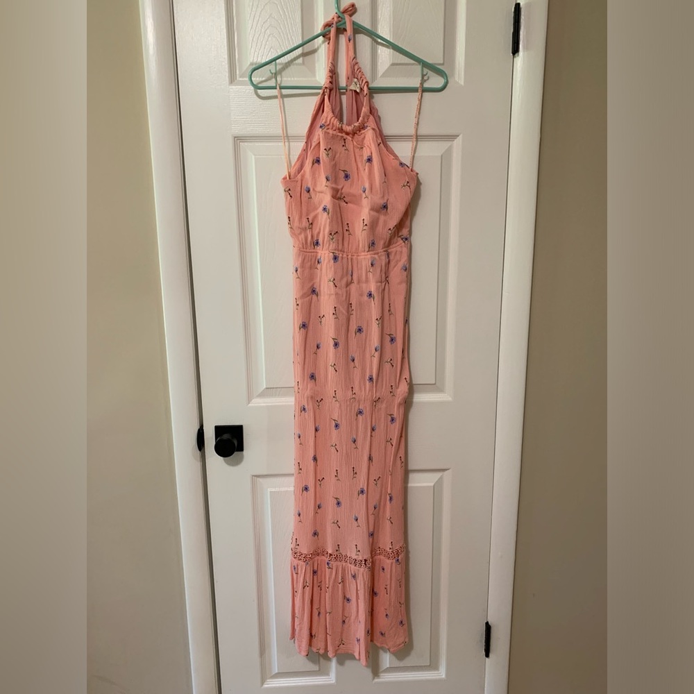 Peach Floral Halter Maxi Dress